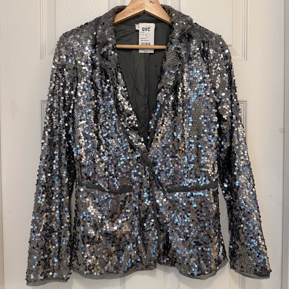 NWT Joan Rivers Gunmetal Sequin Blazer